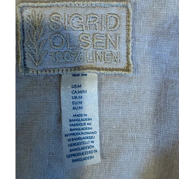 SIGRID OLSEN Women's 100% Linen Shirt MEDIUM Button Down Tan Roll Tab - Picture 3 of 9